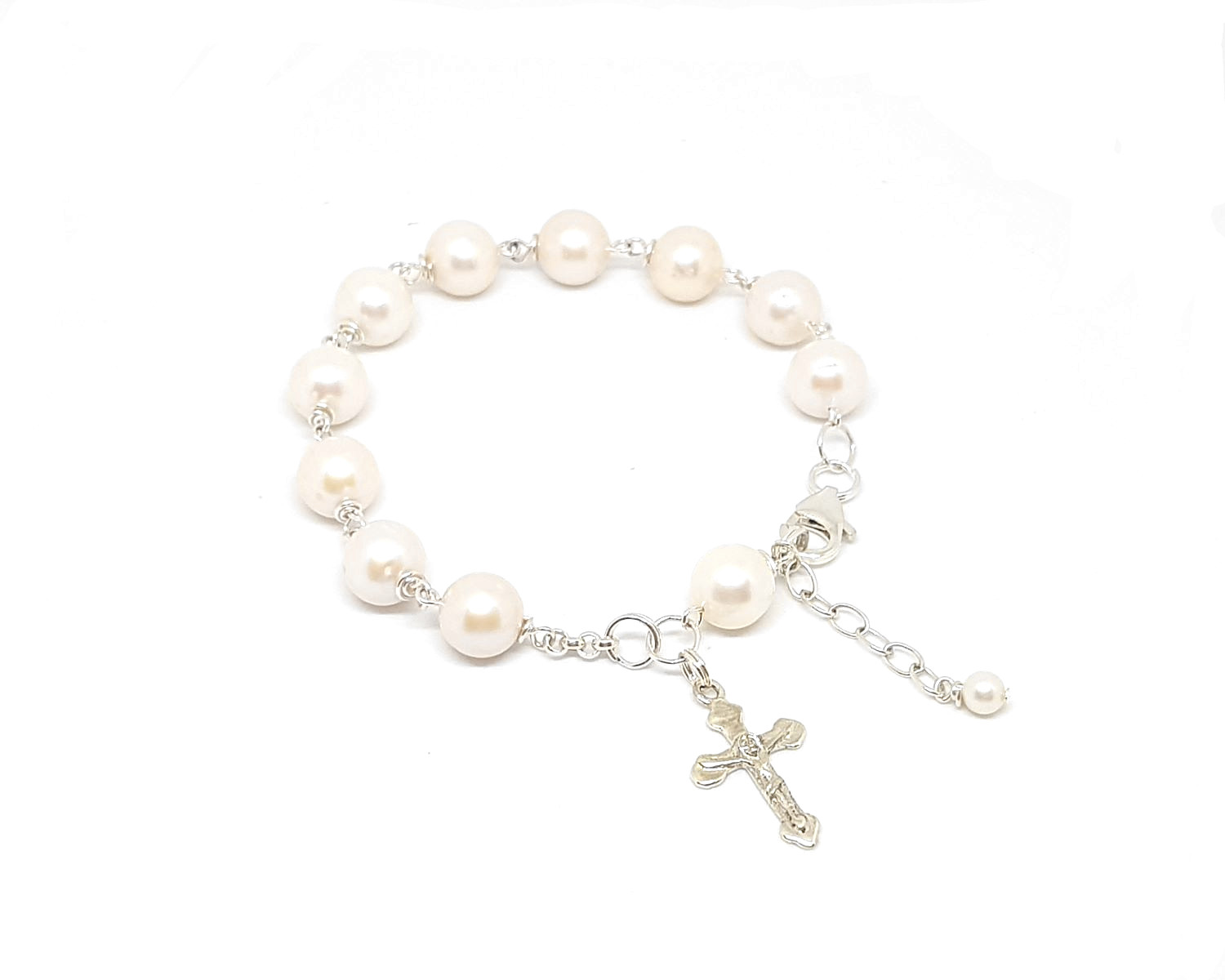 AA Cultured White Pearl rosary bracelet - 10mm pearl size