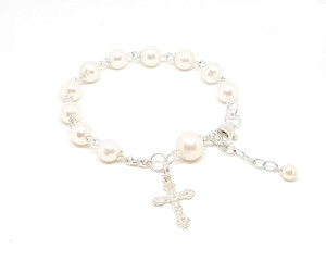 AA Cultured White Pearl rosary bracelet - 8mm pearl size