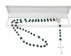 Malachite Green Gemstone rosary beads on Sterling Silver
