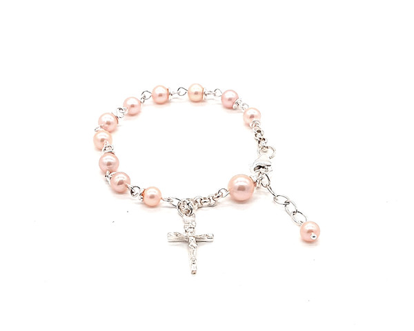Natural Pink Cultured Pearl Rosary bracelet - 5mm pearls