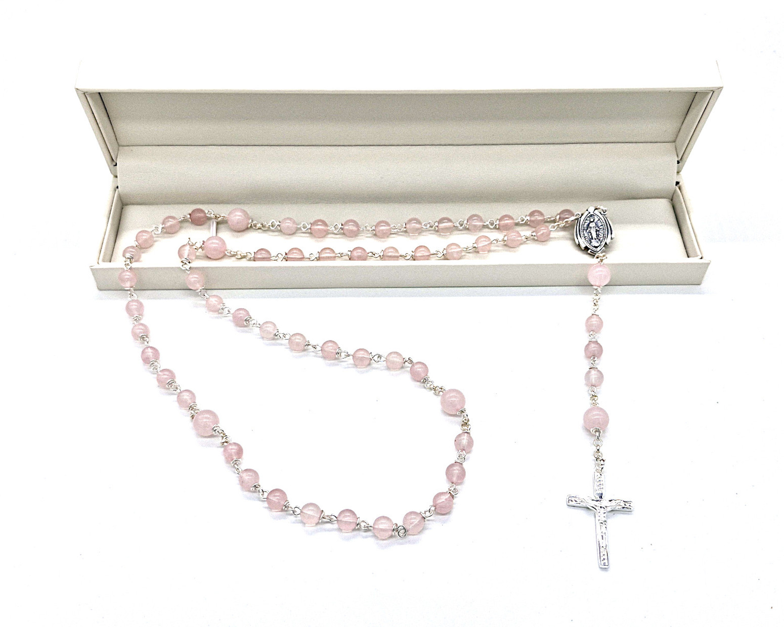NEW! All Rose Quartz Gemstone rosary beads