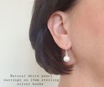 Natural White Pearl earrings 15mm hooks - AAA Grade