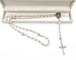 White CRYSTAL Pearl & Pink Cultured Pearl Rosary Beads - Traditional Crucifix
