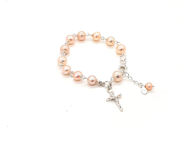 Natural Pink Cultured pearl rosary bracelet - 6mm pearls