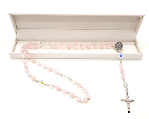 Rose Quartz &  Clear Crystal Gemstone rosary beads