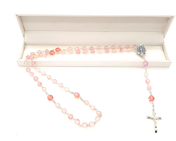 Frosted Cherry Quartz gemstone rosary beads