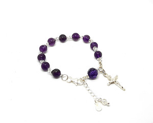 Genuine Amethyst gemstone & crystal rosary bracelet - child's size