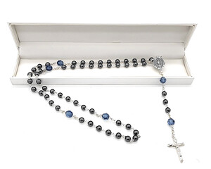 Gunmetal Grey crystal Pearl & Denim blue Austrian Crystal Rosary Beads