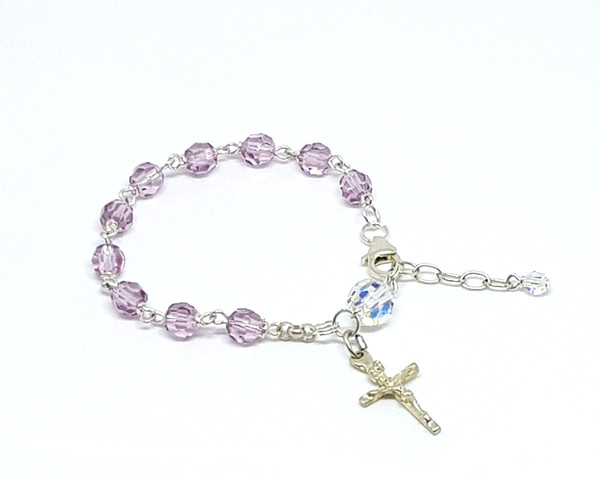 Swarovski Light Amethyst crystal Child's Rosary Bracelet