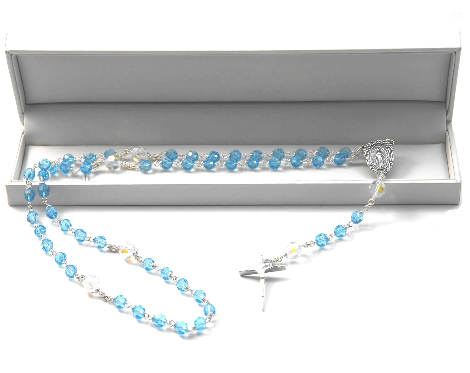 Aquamarine & Clear AB Austrian Crystal Rosary Beads