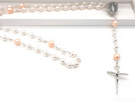 White Crystal Pearl & Pink Cultured Pearl Rosary Beads - Contemporary Crucifix